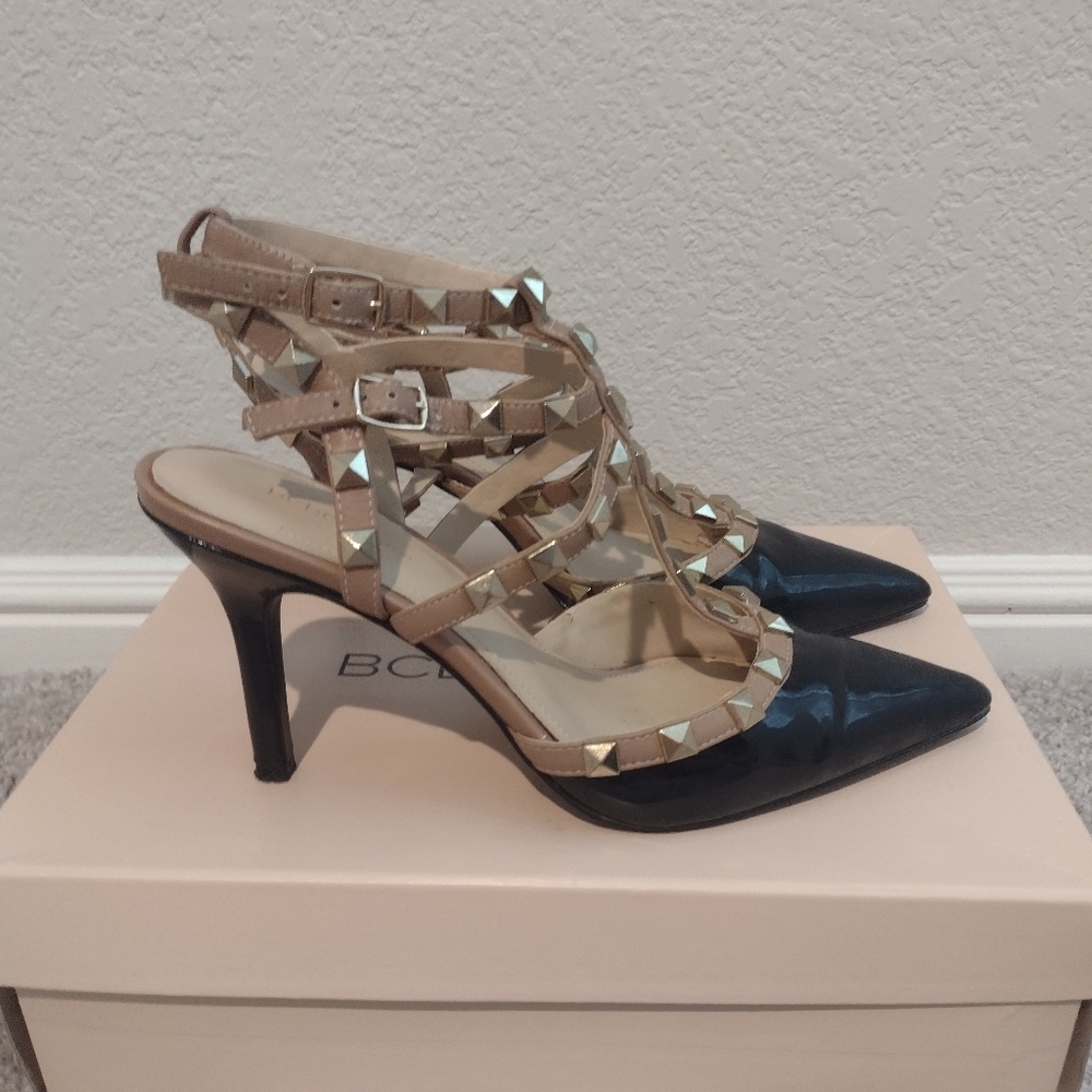 BCBGeneration Black and Tan Studded Heels